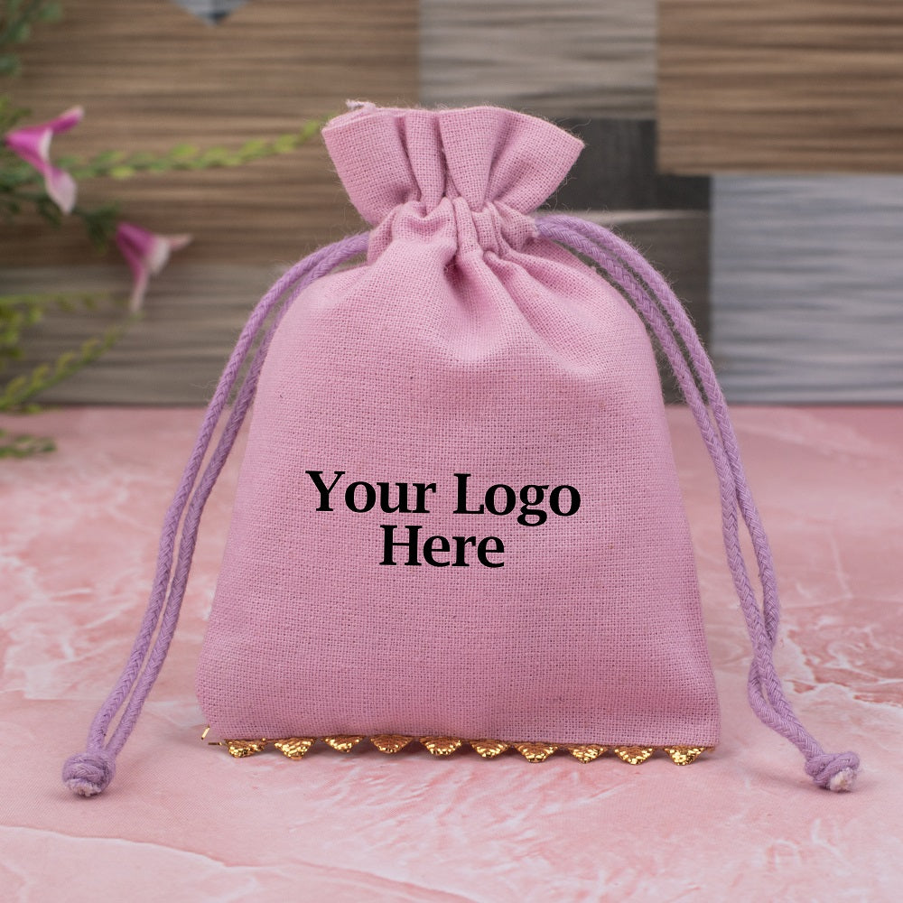 Pink Cotton Designer Jewelry Pouches & Bags for Packaging With Brand Logo