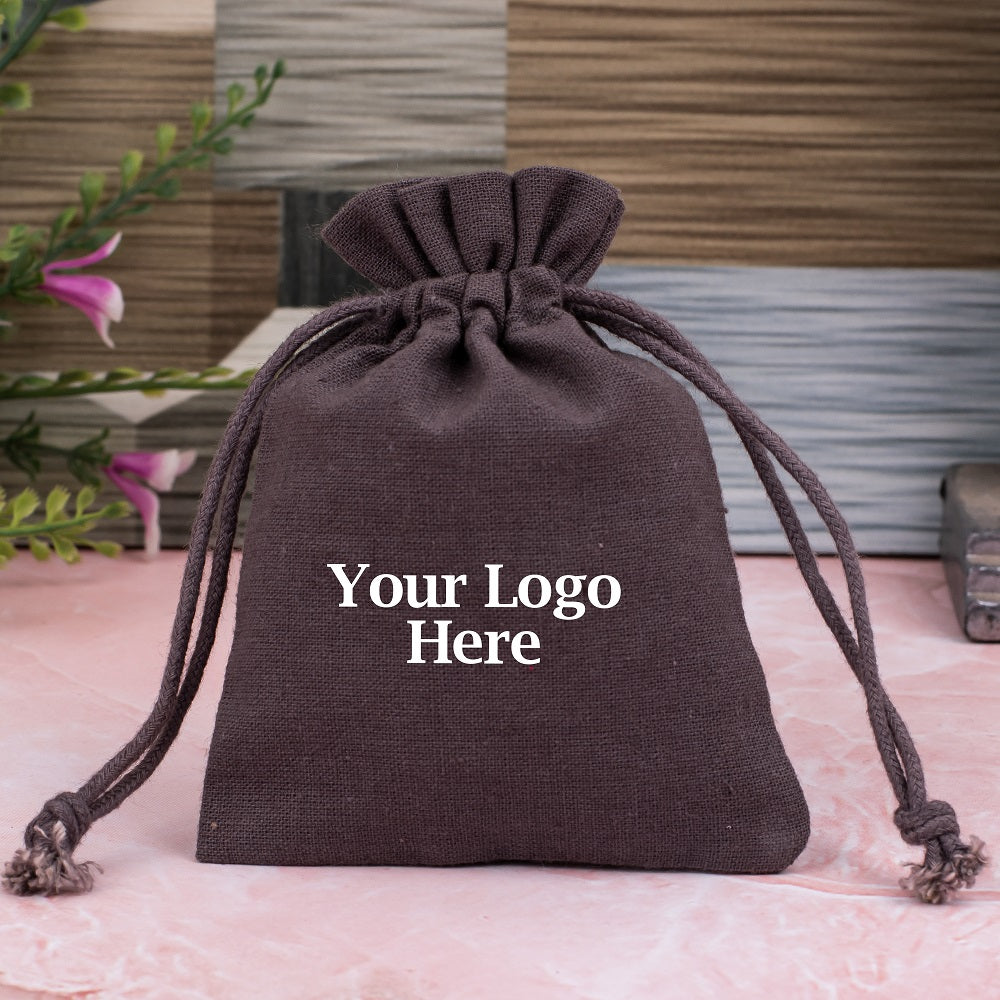 Brown Drawstring Pouch for Jewelry Packaging With Brand Logo Print, Gift Wrapping Pouches