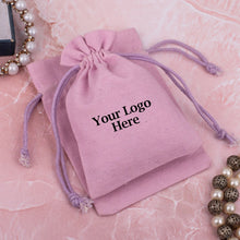 Light Pink Cotton Jewelry Pouches for Packaging With Brand Logo, Wedding Favor Bags