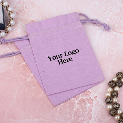 Violet Custom Cotton Drawstring Pouch, Jewelry Bags With Brand Logo