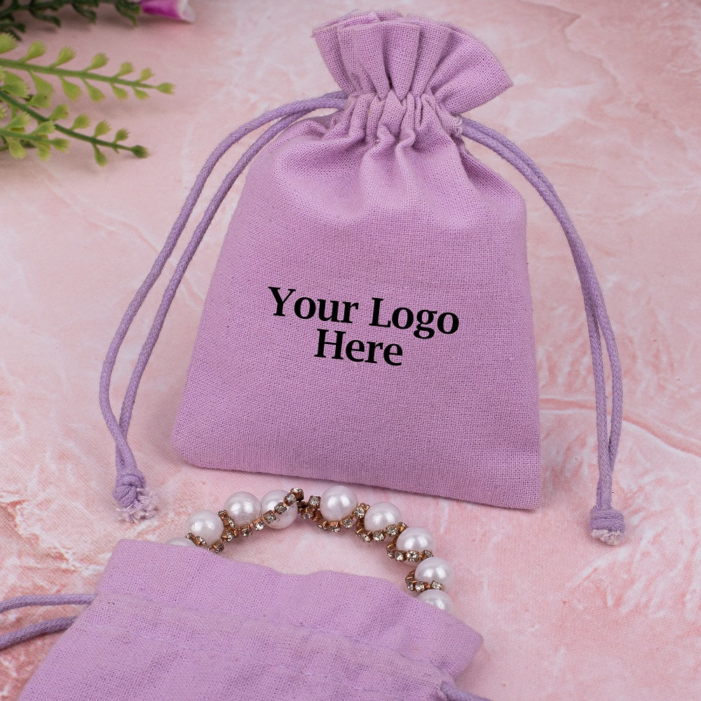 Violet Custom Cotton Drawstring Pouch, Jewelry Bags With Brand Logo