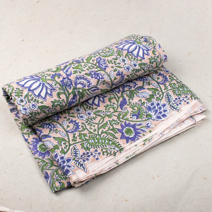 Hand Block Printed Cotton Flower Pattern Fabric Dress Material