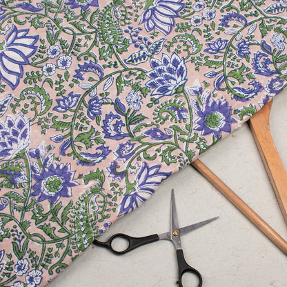 Hand Block Printed  Flower Pattern Fabric Dress Material