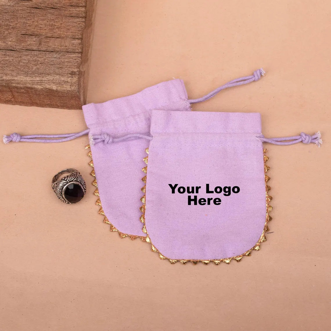 100 Eco-Friendly Jewelry Pouches, Packaging Bags With Custom Logo And Designer Cotton Pouch, Sustainable Drawstring Bags With Round Lace