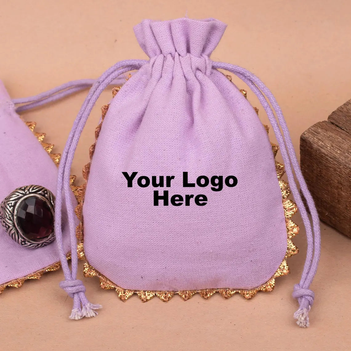 100 Eco-Friendly Jewelry Pouches, Packaging Bags With Custom Logo And Designer Cotton Pouch, Sustainable Drawstring Bags With Round Lace