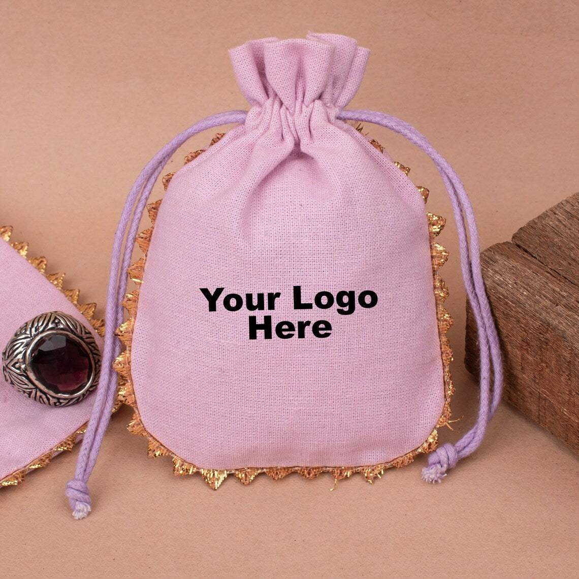 100 Eco-Friendly Jewelry Pouches, Custom Logo Pouch, Round Lace Designer Cotton Pouch, Sustainable And Eco-friendly Packaging