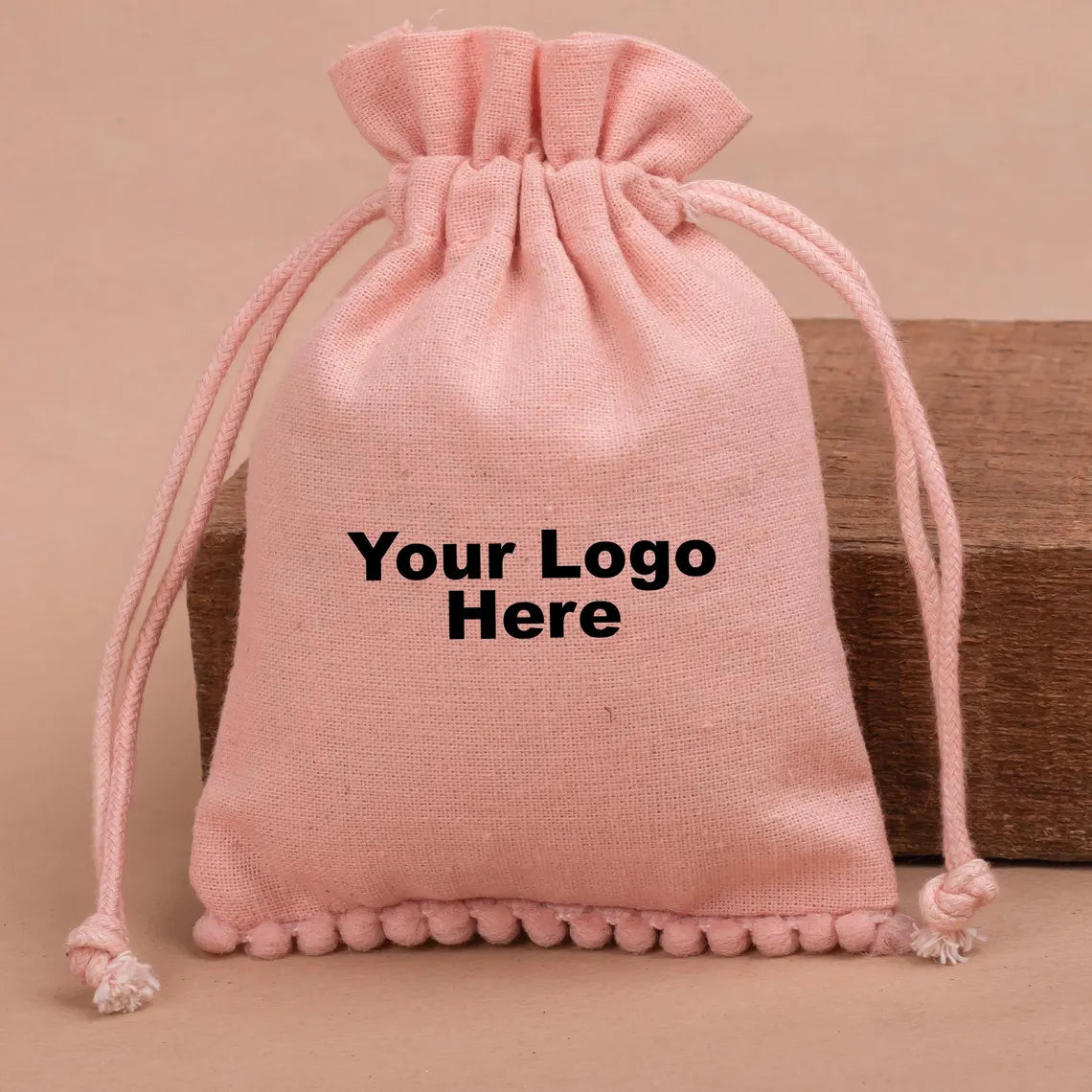 100 Drawstring Bags with Logo, Eco Friendly Pouches, Cotton Pouch For Jewelry, Custom Printed Pouch with Bottom PomPom