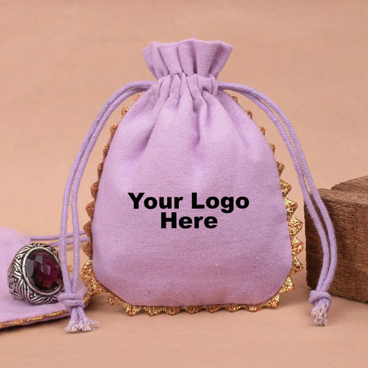 100 Eco-Friendly Jewelry Pouches, Packaging Bags With Custom Logo And Designer Cotton Pouch, Sustainable Drawstring Bags With Round Lace