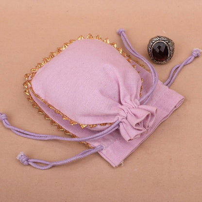 100 Soft Rose Pink Designer Pouch: Handcrafted with Sweet Round Gold Lace