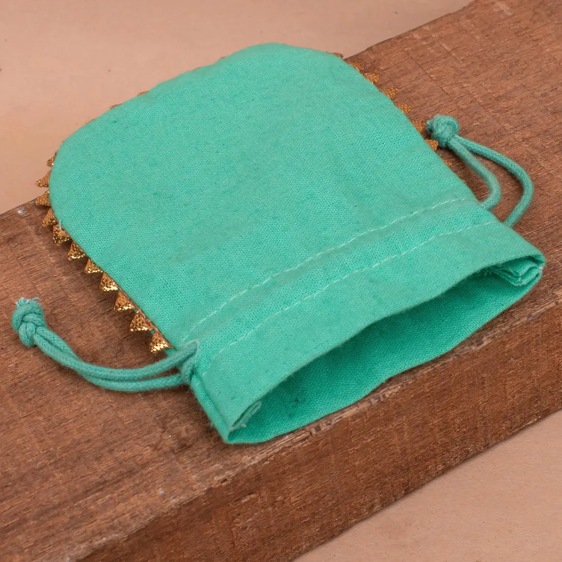 100% Organic Cotton Ayurveda Bags, Mini Drawstring Bags With Golden Round Lace, Eco Friendly Pouch, Sustainable Small Accessories Bags