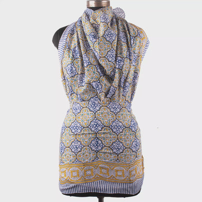 Premium Blue & Yellow Patterned Sarong Versatile Summer Accessory