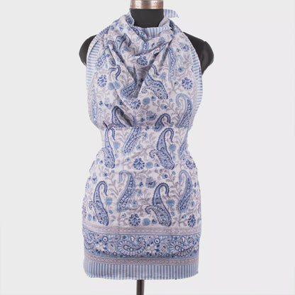 Classic Blue & White Paisley Sarong Timeless Elegance