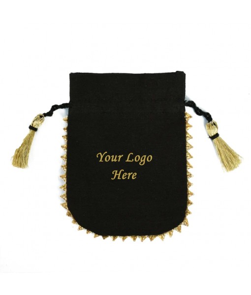 100 pcs Personalized Logo Small Drawstring Cotton Bottom Gold Lace Bags Black Jewelry Pouches - Tulinii