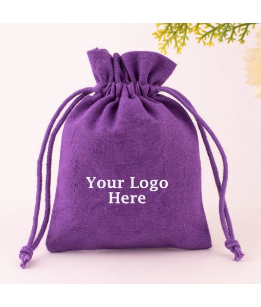 (Pack Of 100) Custom Cotton Drawstring Purple Jewelry Packaging Pouch 